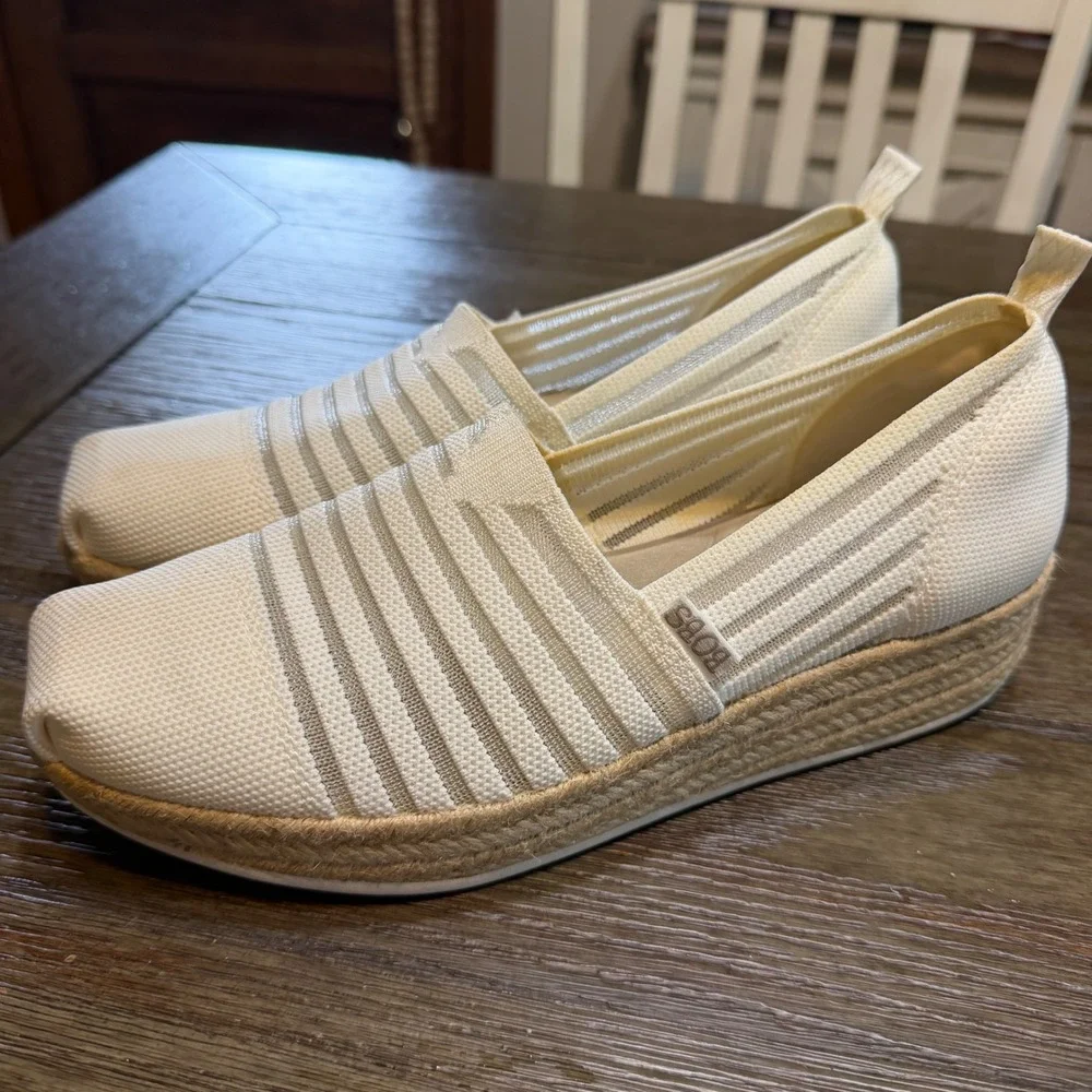 BOBS from Skechers Highlights 2.0 Yacht Master White Espadrille Wedge Shoes 7.5